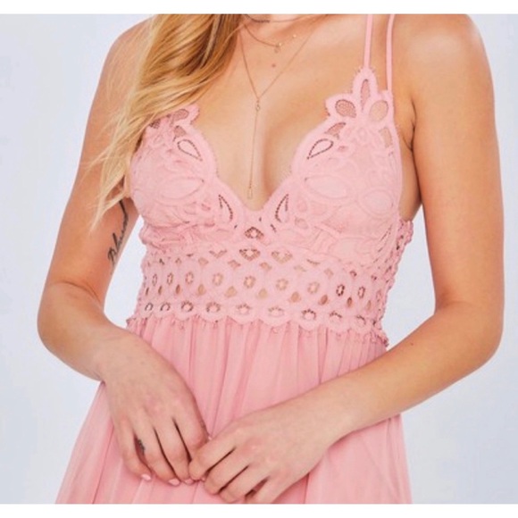 1 LEFT! Blush Tiered Lined Lace Cami Top Adjustable Back Shirred Dress - Picture 5 of 7